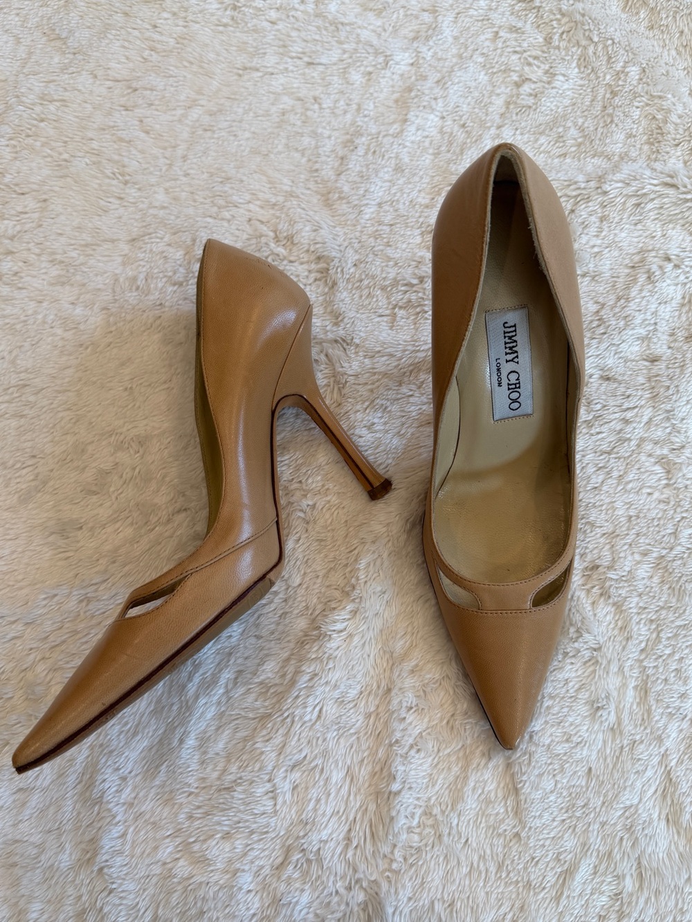 Jimmy Choo Camel/Tan Pointed Leather Stiletto Pumps